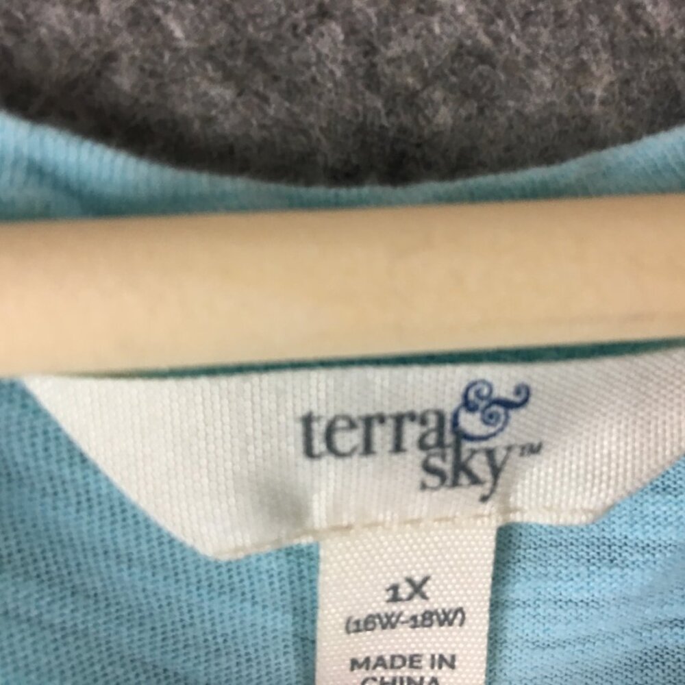 Terra Sky Dress 1X 16W 18W Blue Colorblock Tiered Pockets Tank Sleeveless Swing - Picture 7 of 13